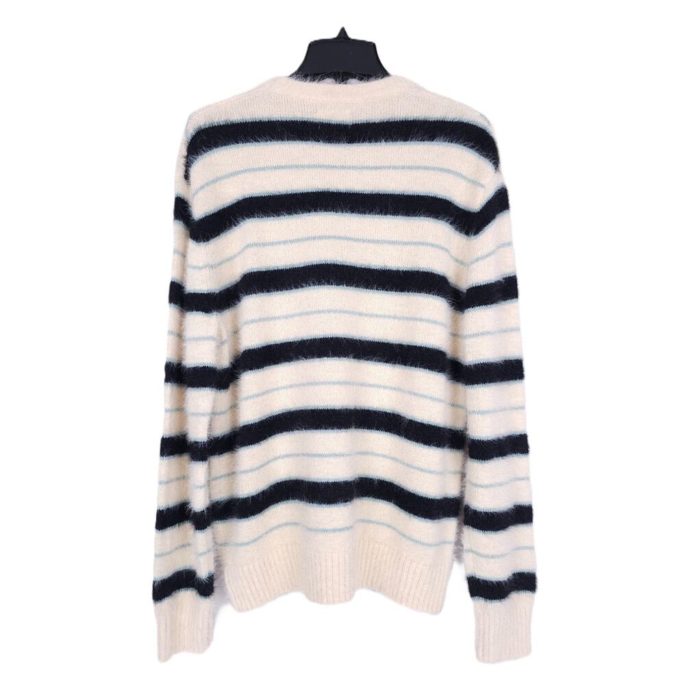 Mode Of One Mens Relaxed Fit Striped Sweater Sz Small Dark Ecru Eyelash Yarn NWT - Picture 2 of 5